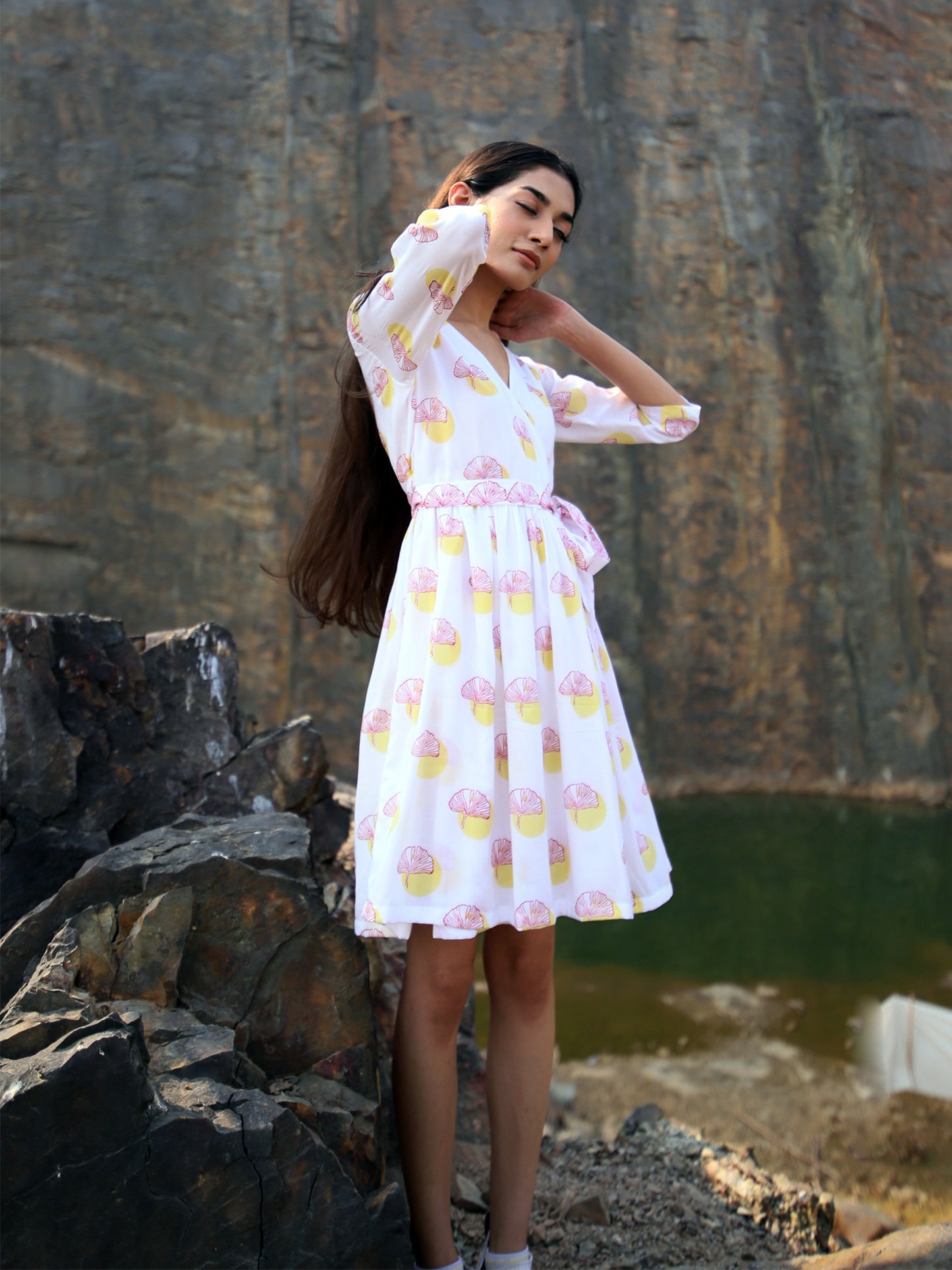 Block Printed Wrap Dress