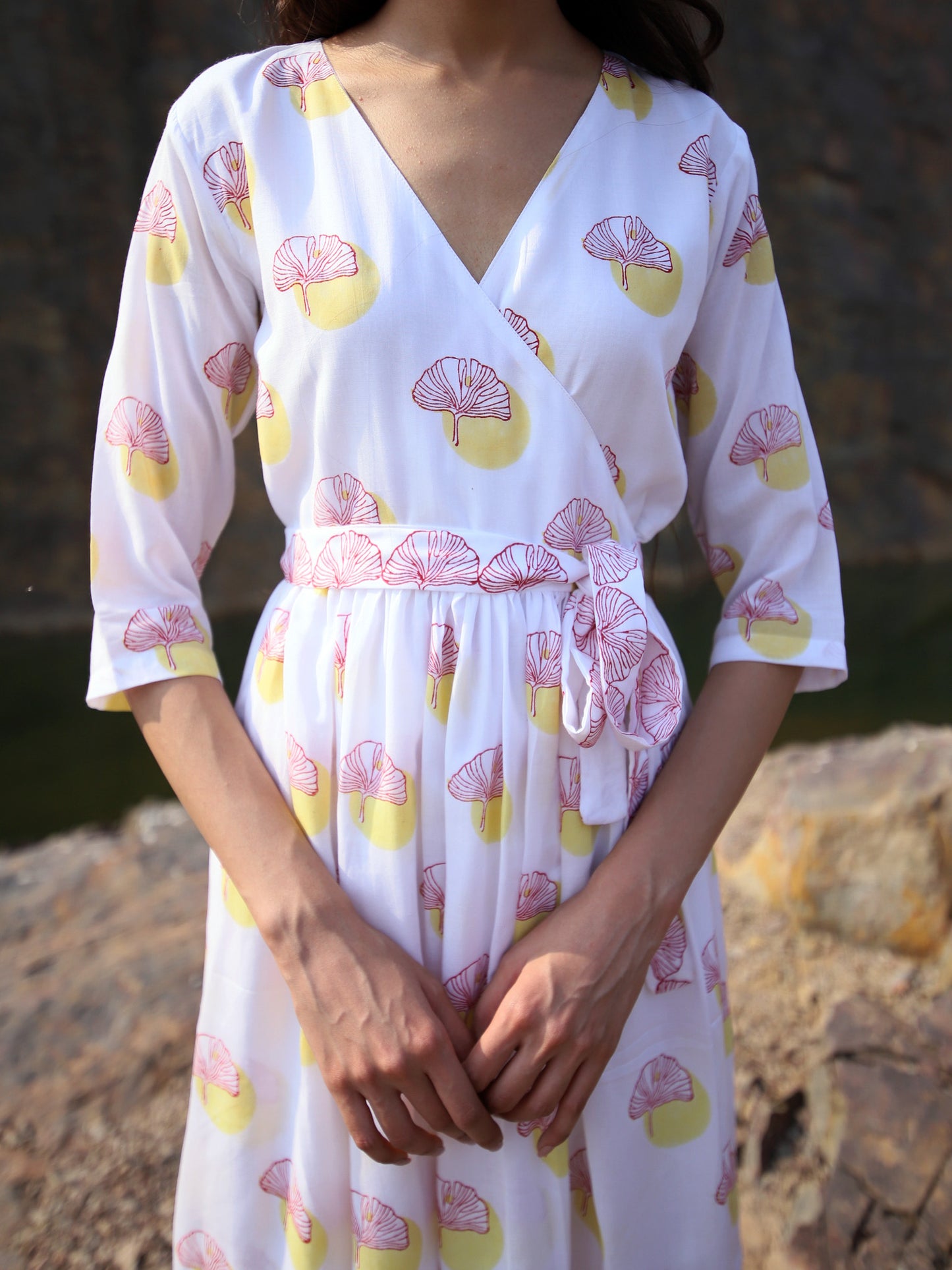 Block Printed Wrap Dress