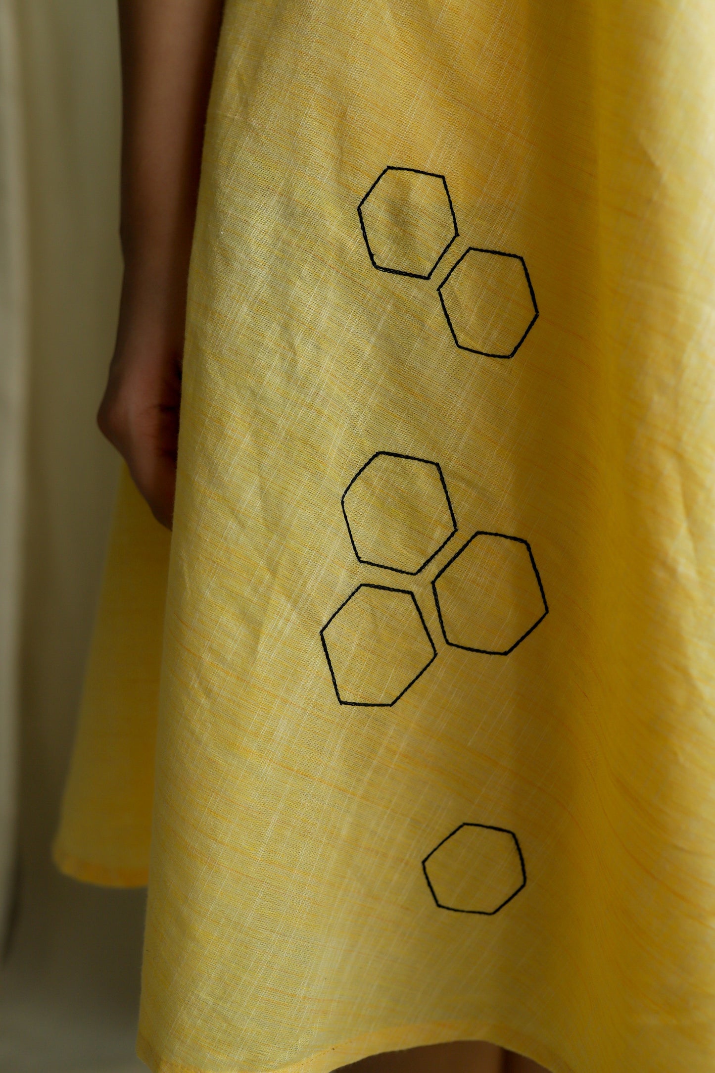 Yellow Embroidered Fit and Flare Dress