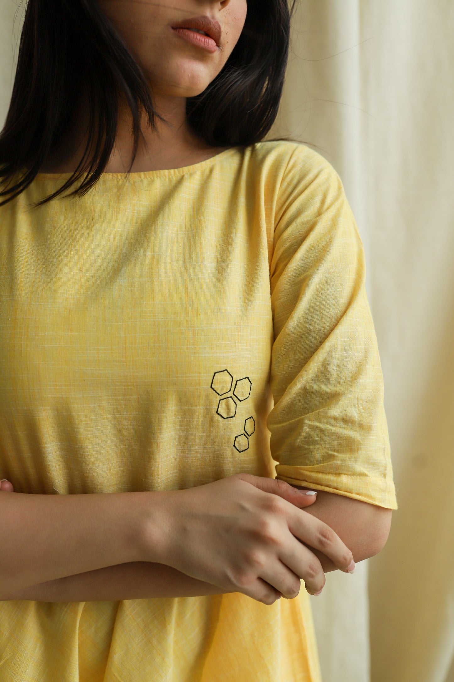Yellow Embroidered Fit and Flare Dress
