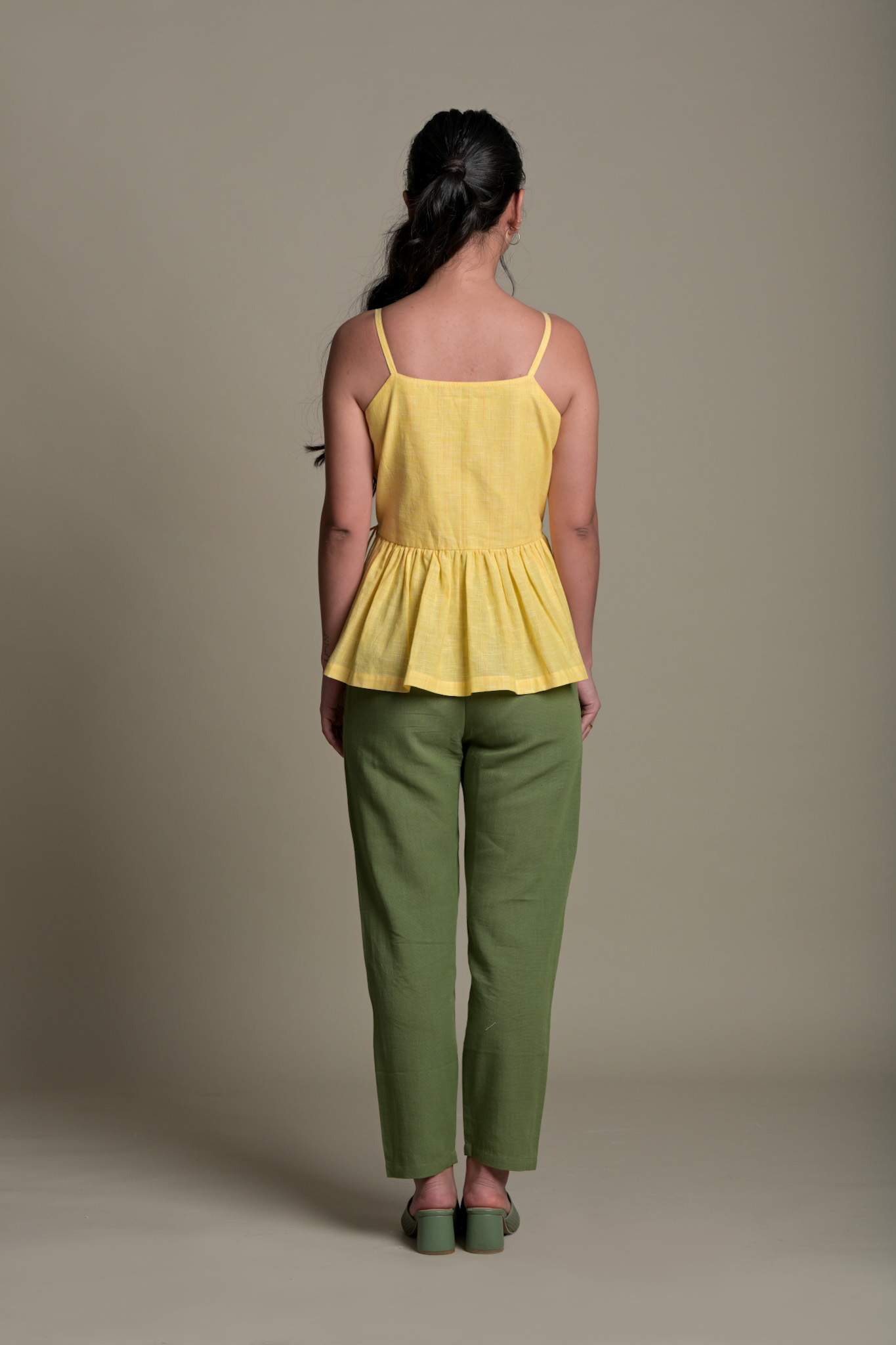Leaf Embroidered Peplum Strap Top