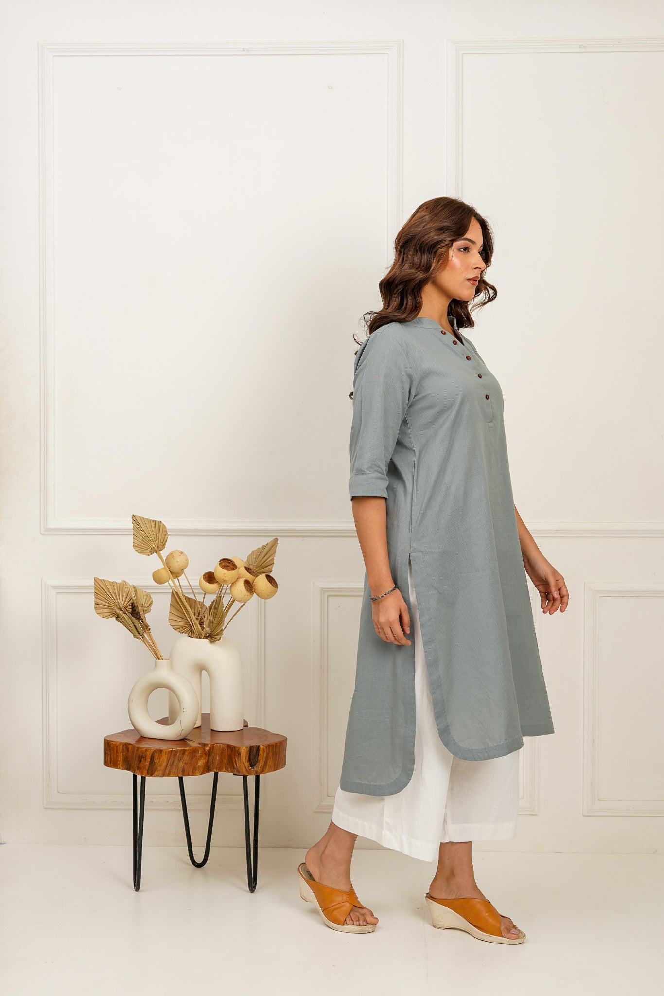Solid Grey Long Kurta