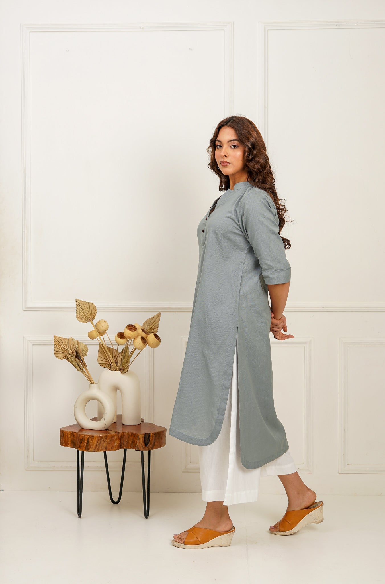Solid Grey Long Kurta