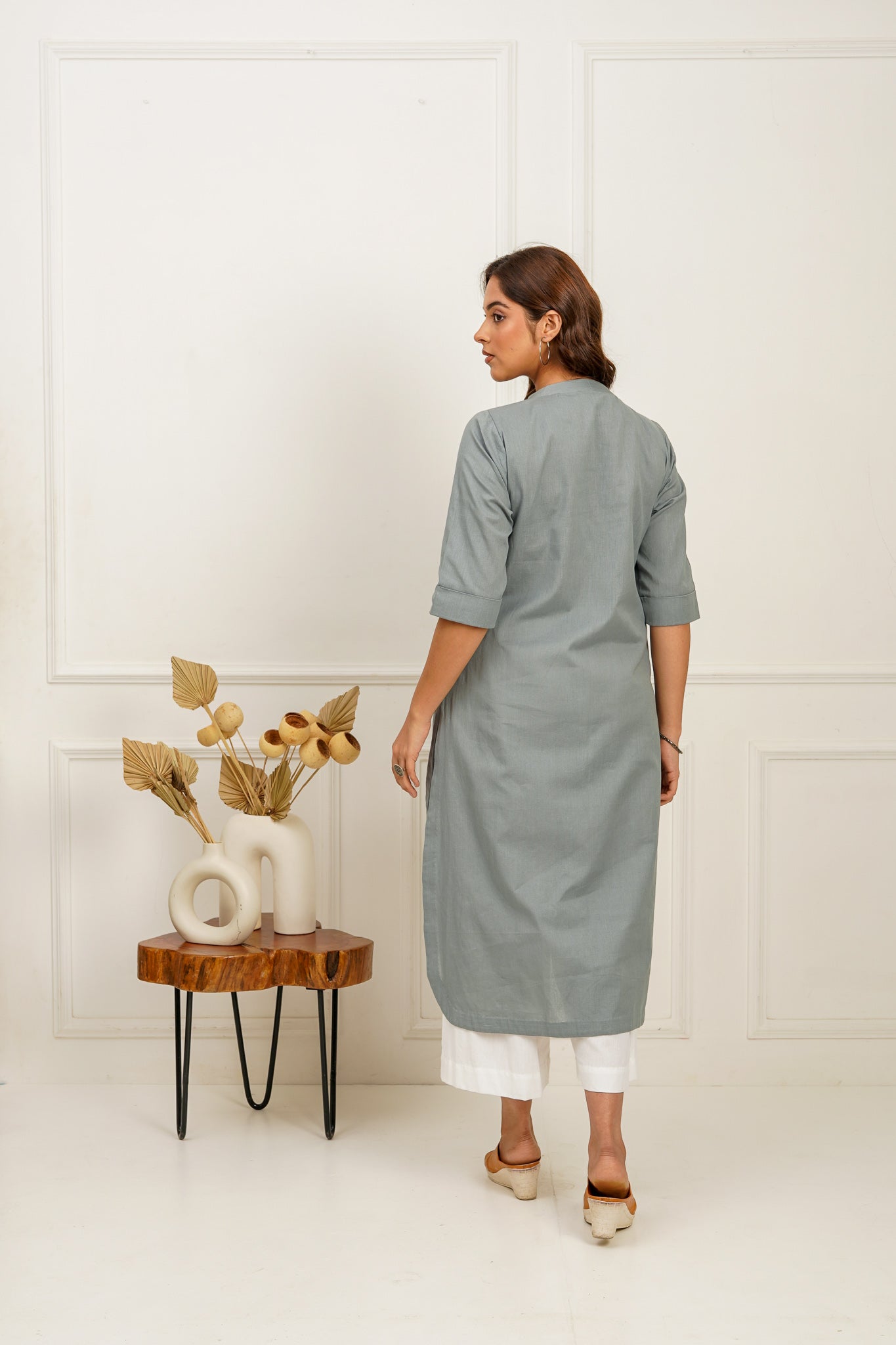 Solid Grey Long Kurta