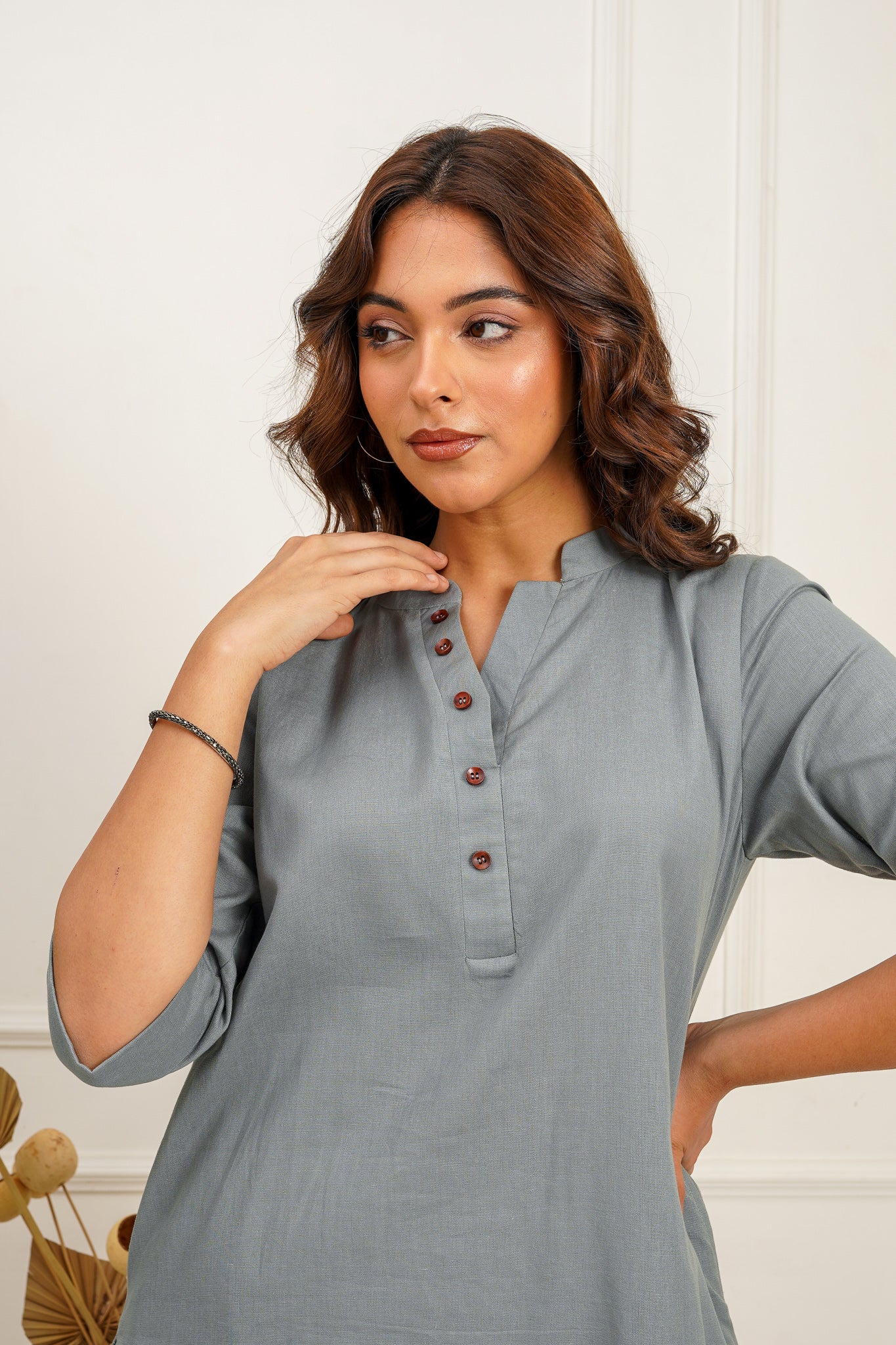 Solid Grey Long Kurta