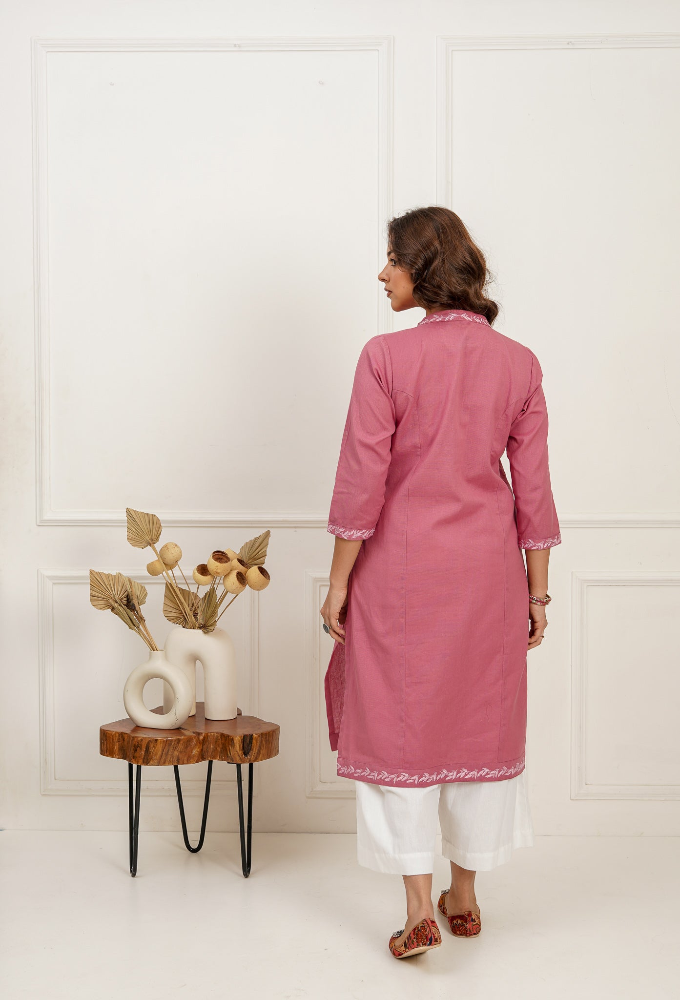 Pink Embroidered Long Kurta