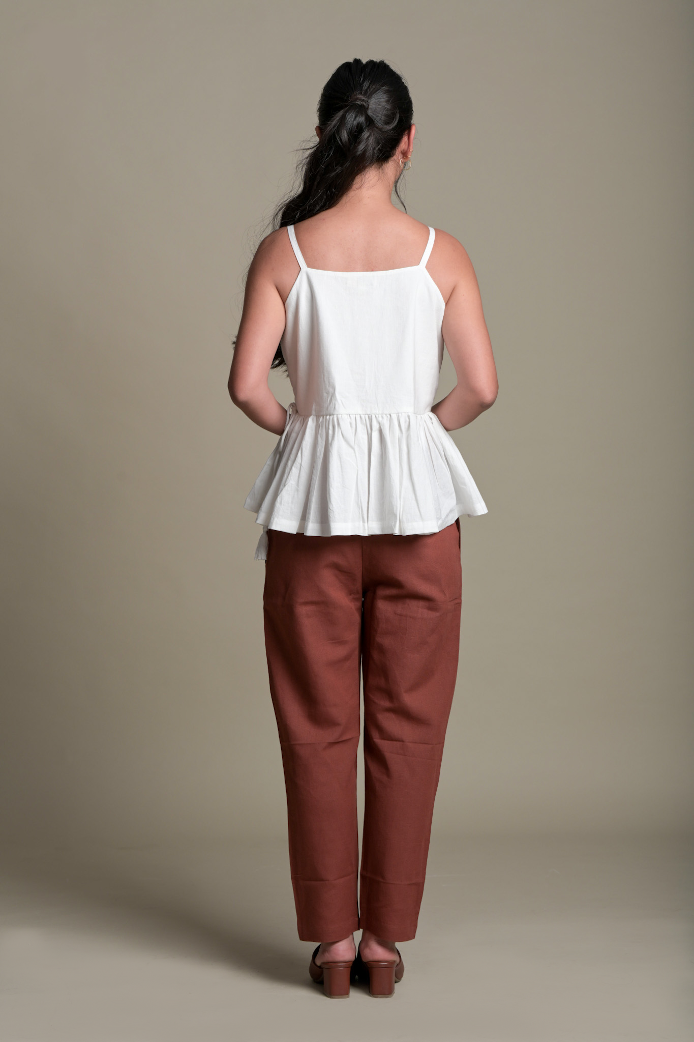 Floral Embroidered Peplum Strap Top