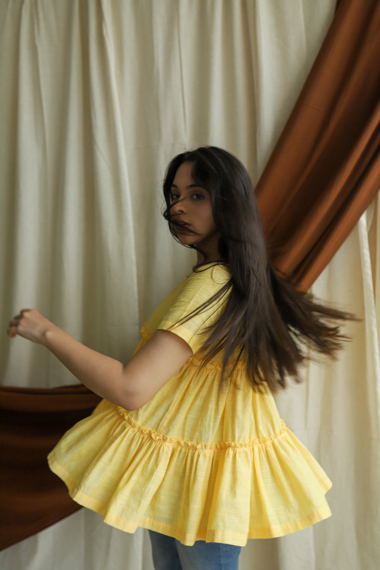 Round Neck Frilled Tiered Top