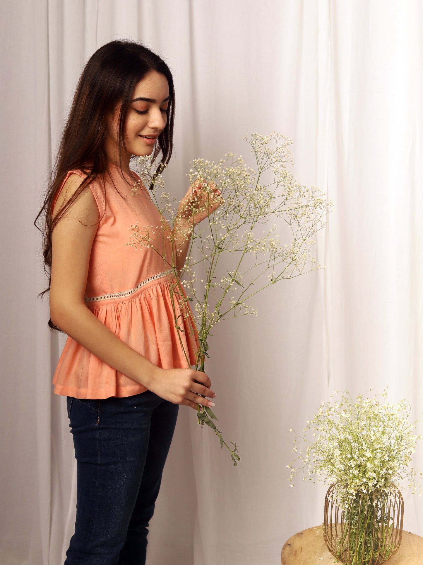 Peach Cut Sleeve Peplum Top