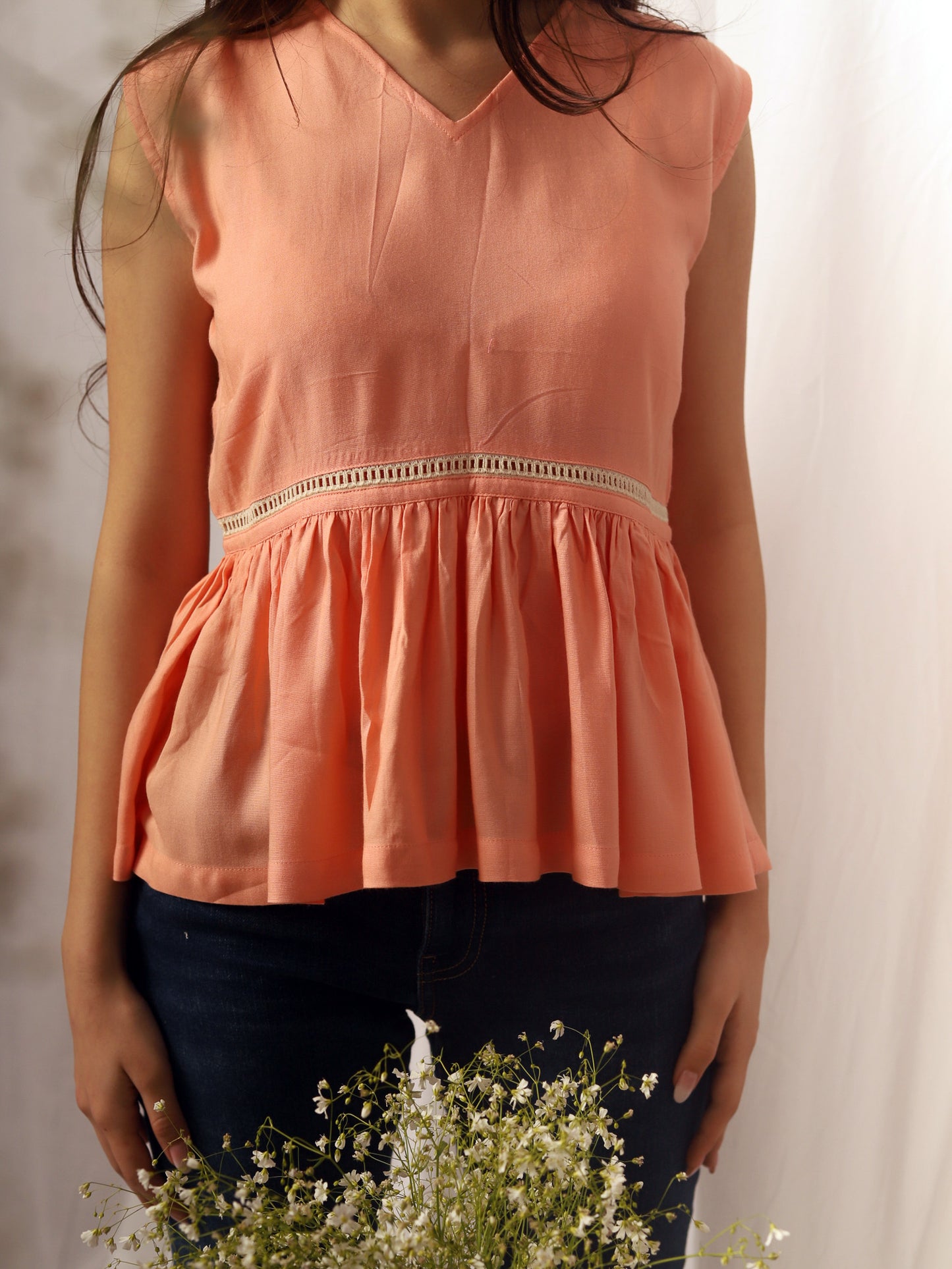 Peach Cut Sleeve Peplum Top