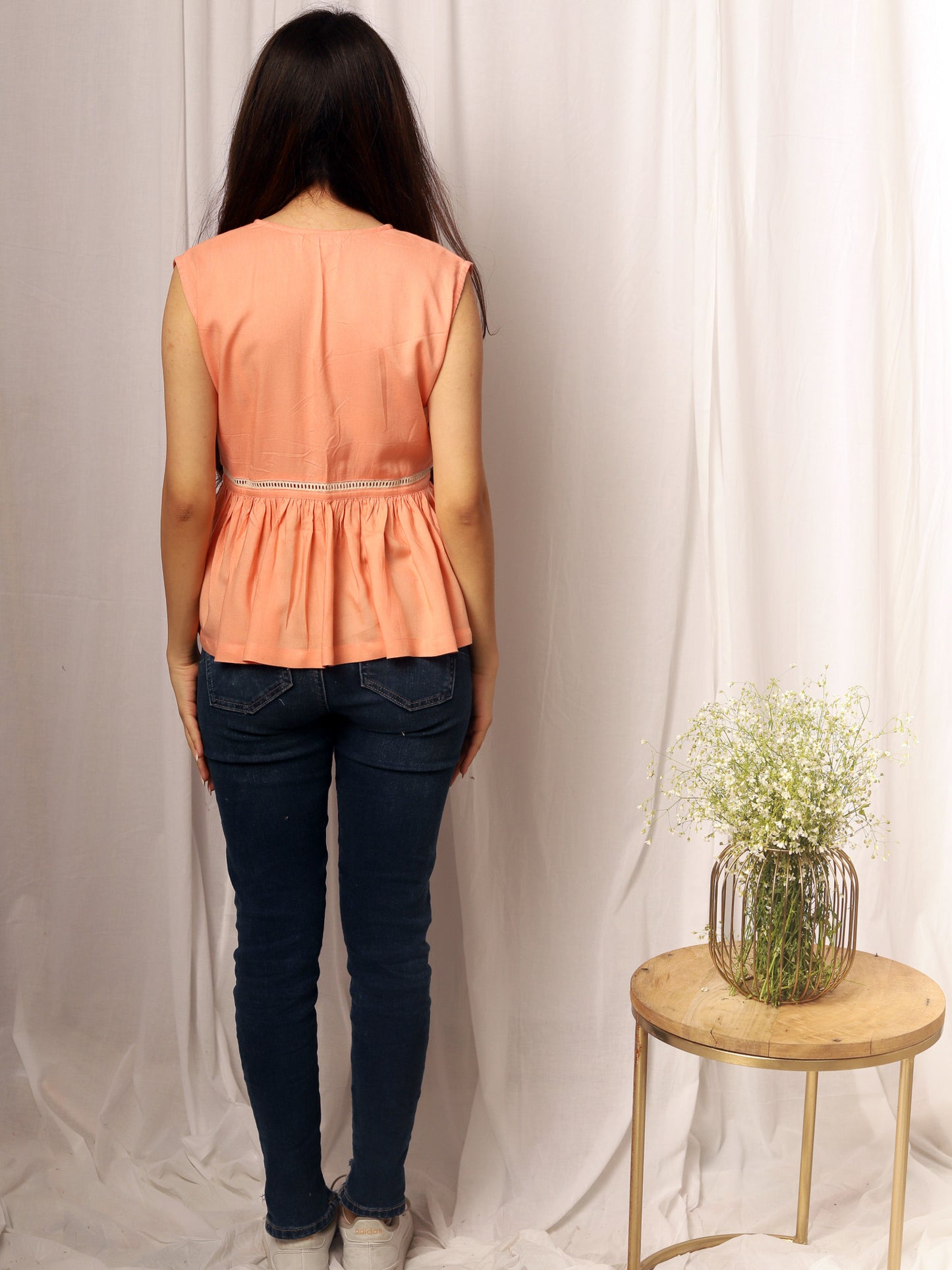 Peach Cut Sleeve Peplum Top