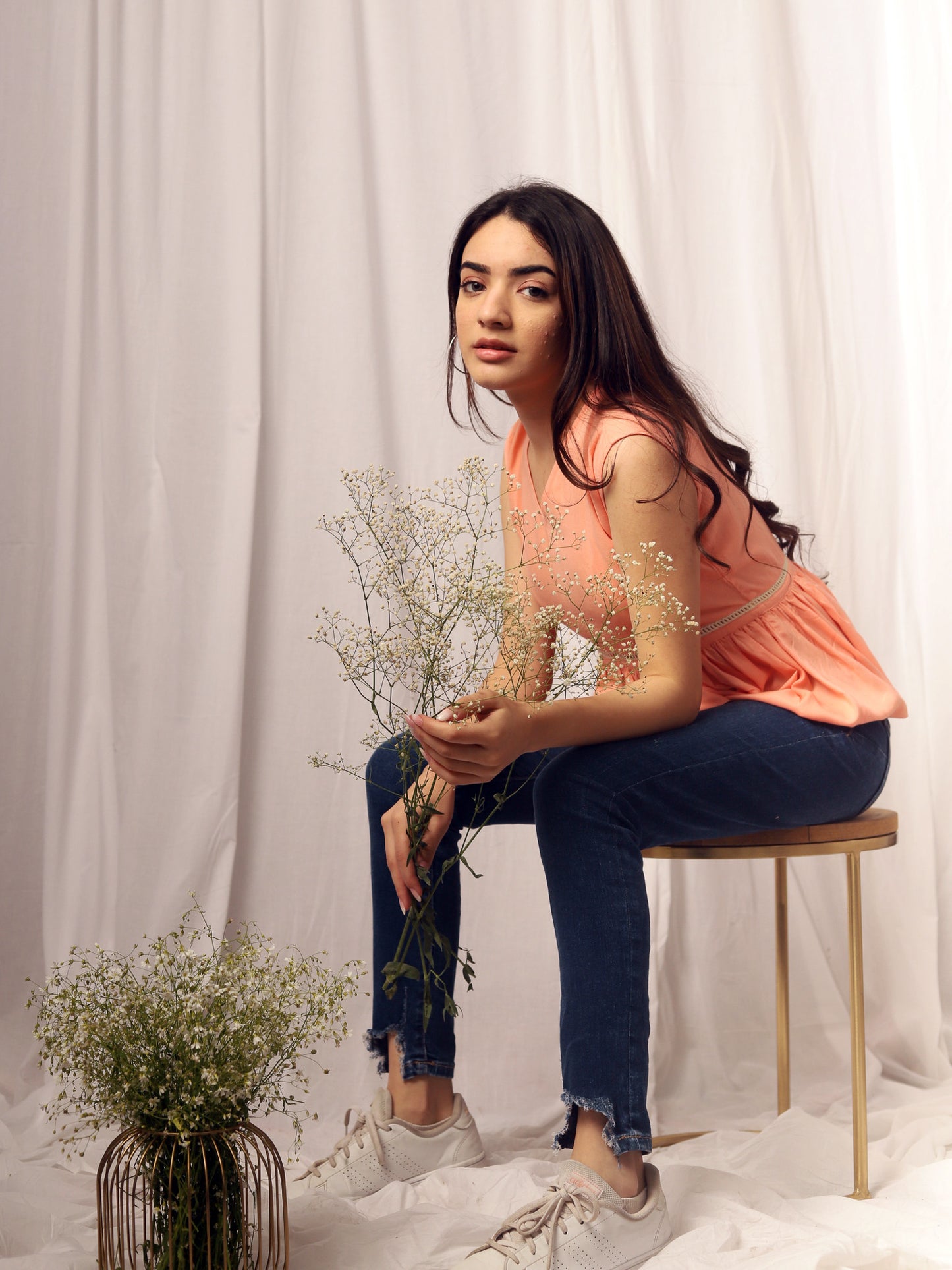 Peach Cut Sleeve Peplum Top
