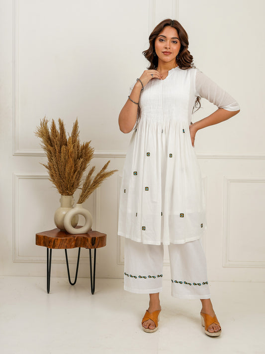 A-Line Embroidered Pintucks Kurta