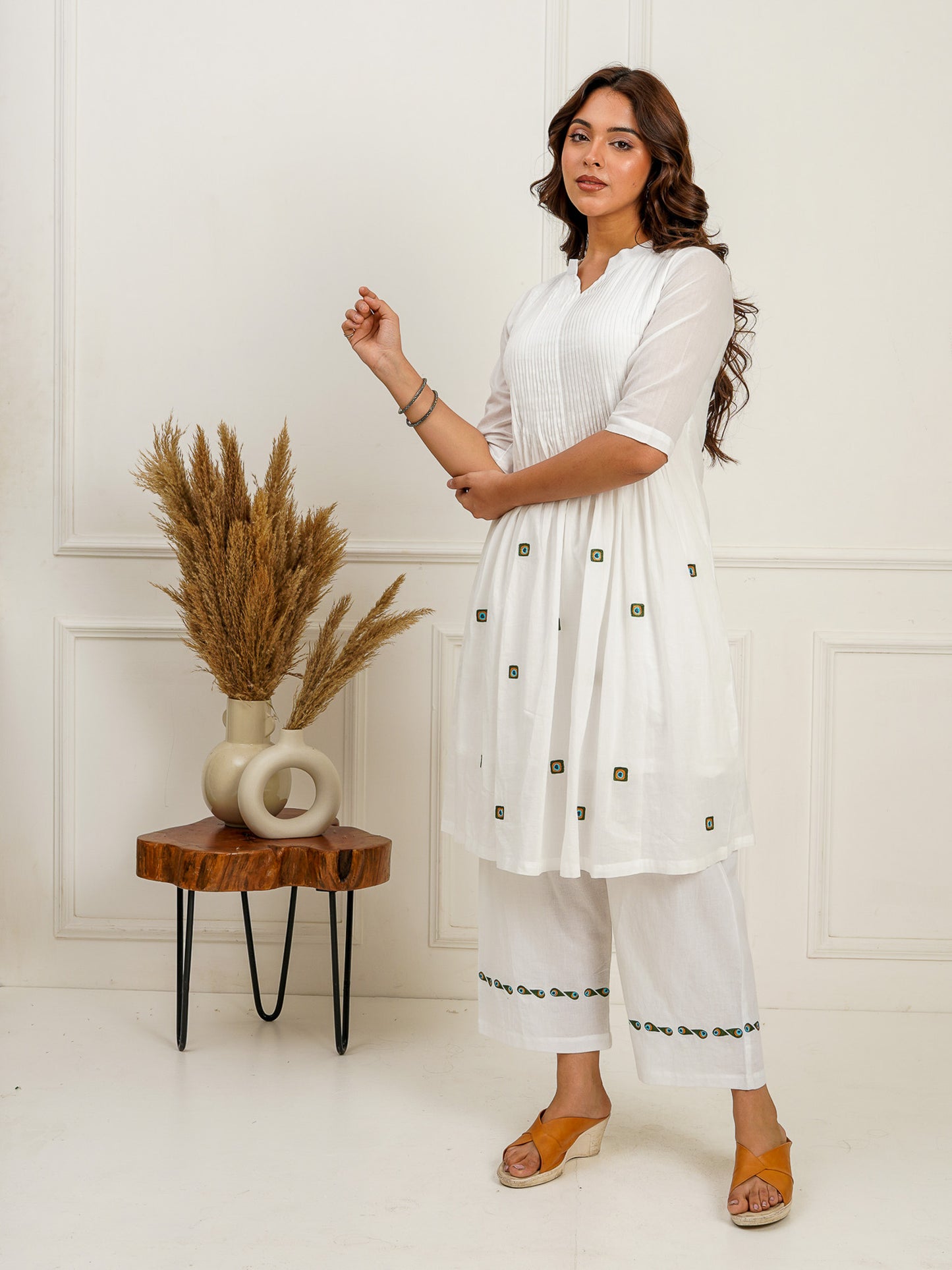 A-Line Embroidered Pintucks Kurta