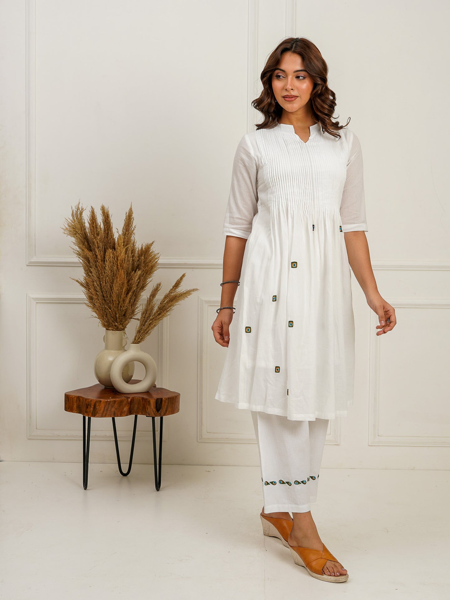 A-Line Embroidered Pintucks Kurta