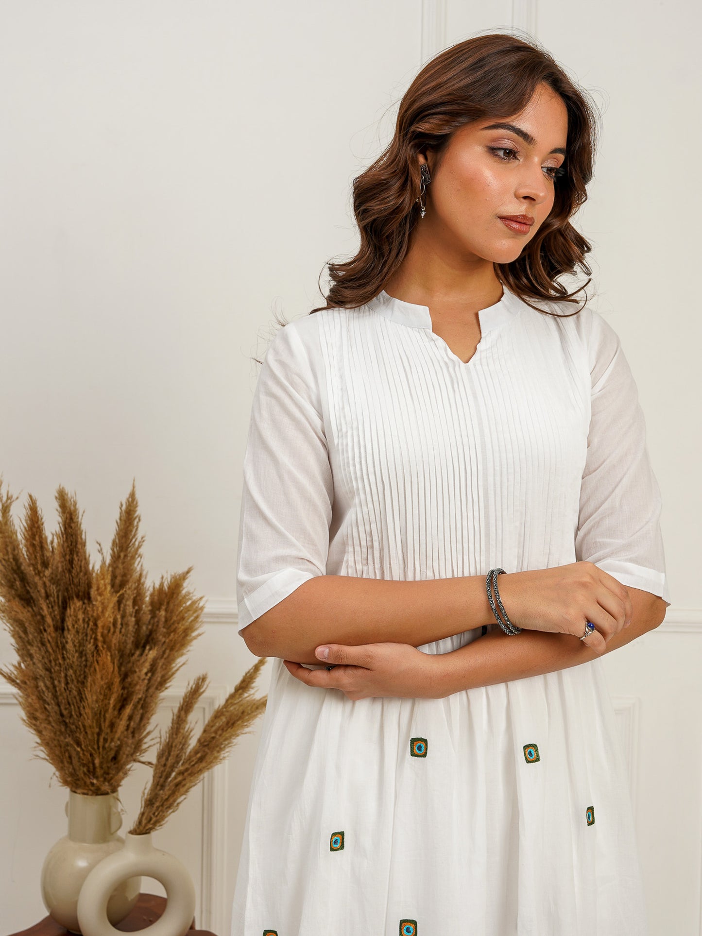 A-Line Embroidered Pintucks Kurta