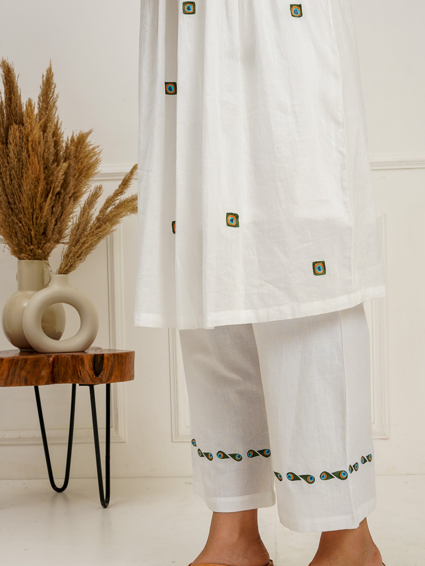 A-Line Embroidered Pintucks Kurta