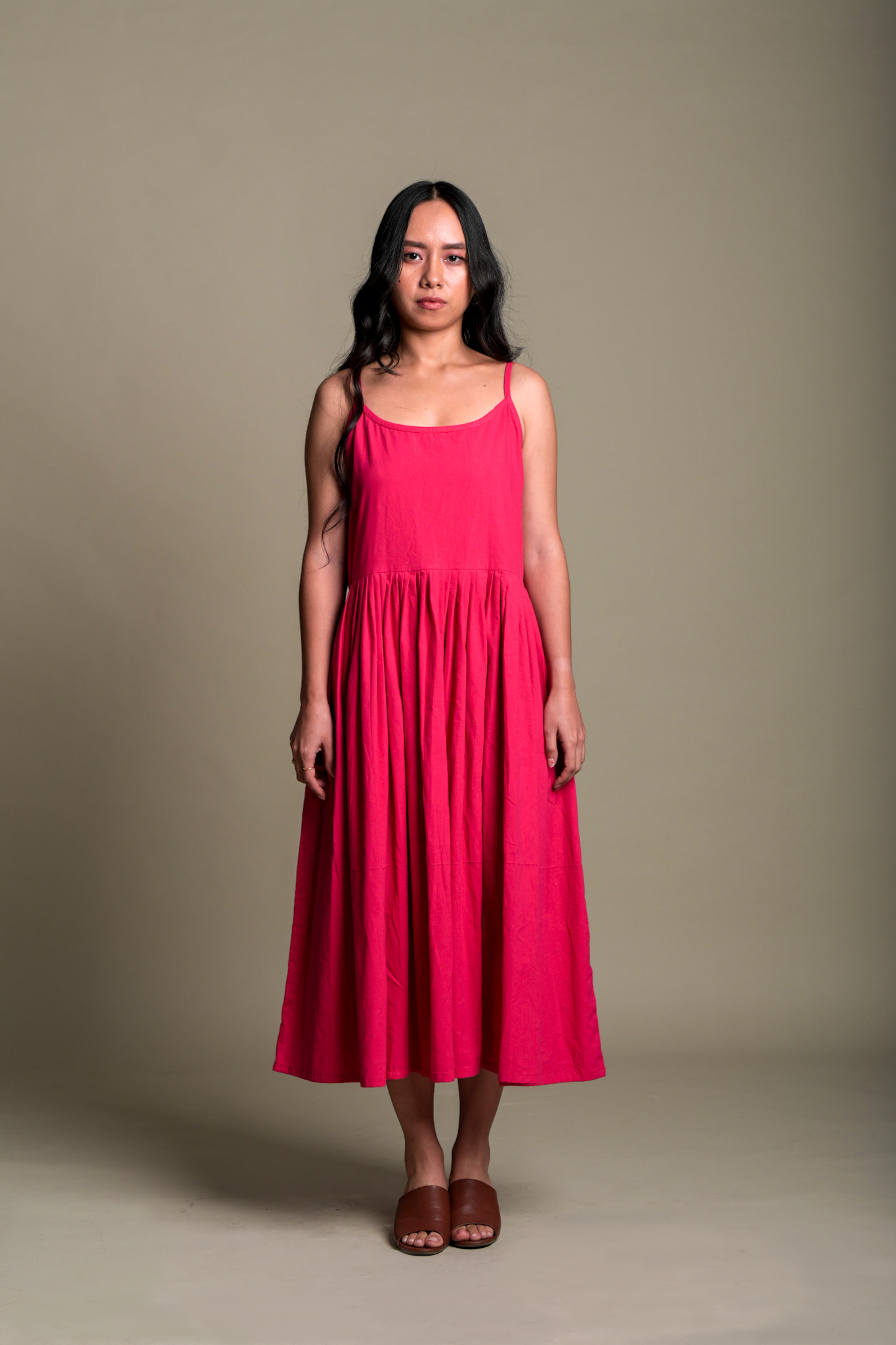 Solid Pink Fit and Flare Slip Dress