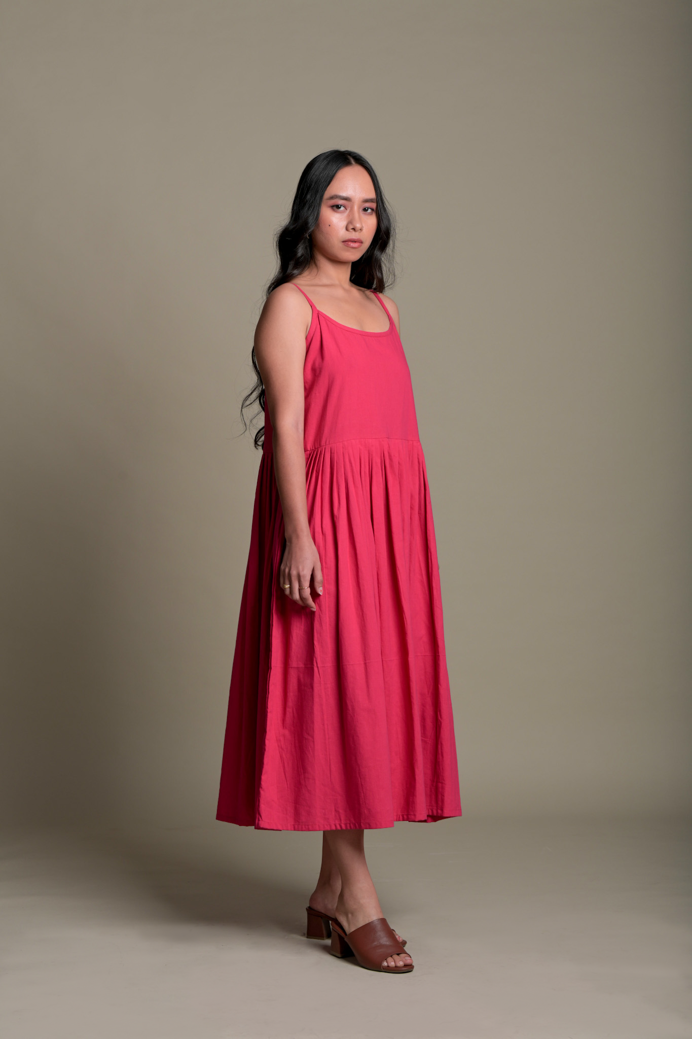 Solid Pink Fit and Flare Slip Dress