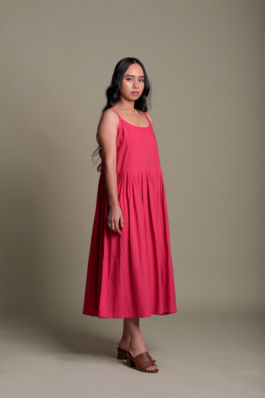 Solid Pink Fit and Flare Slip Dress