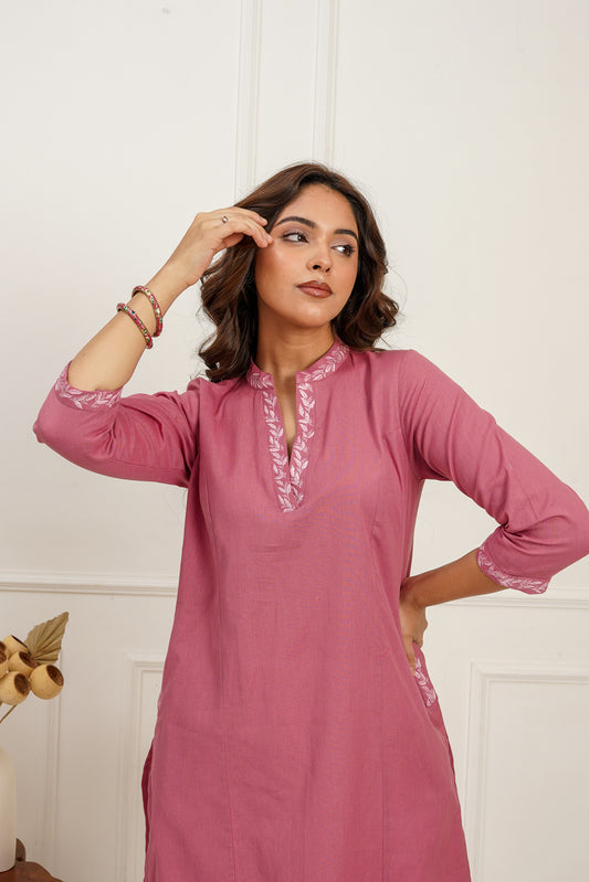 Pink Embroidered Long Kurta