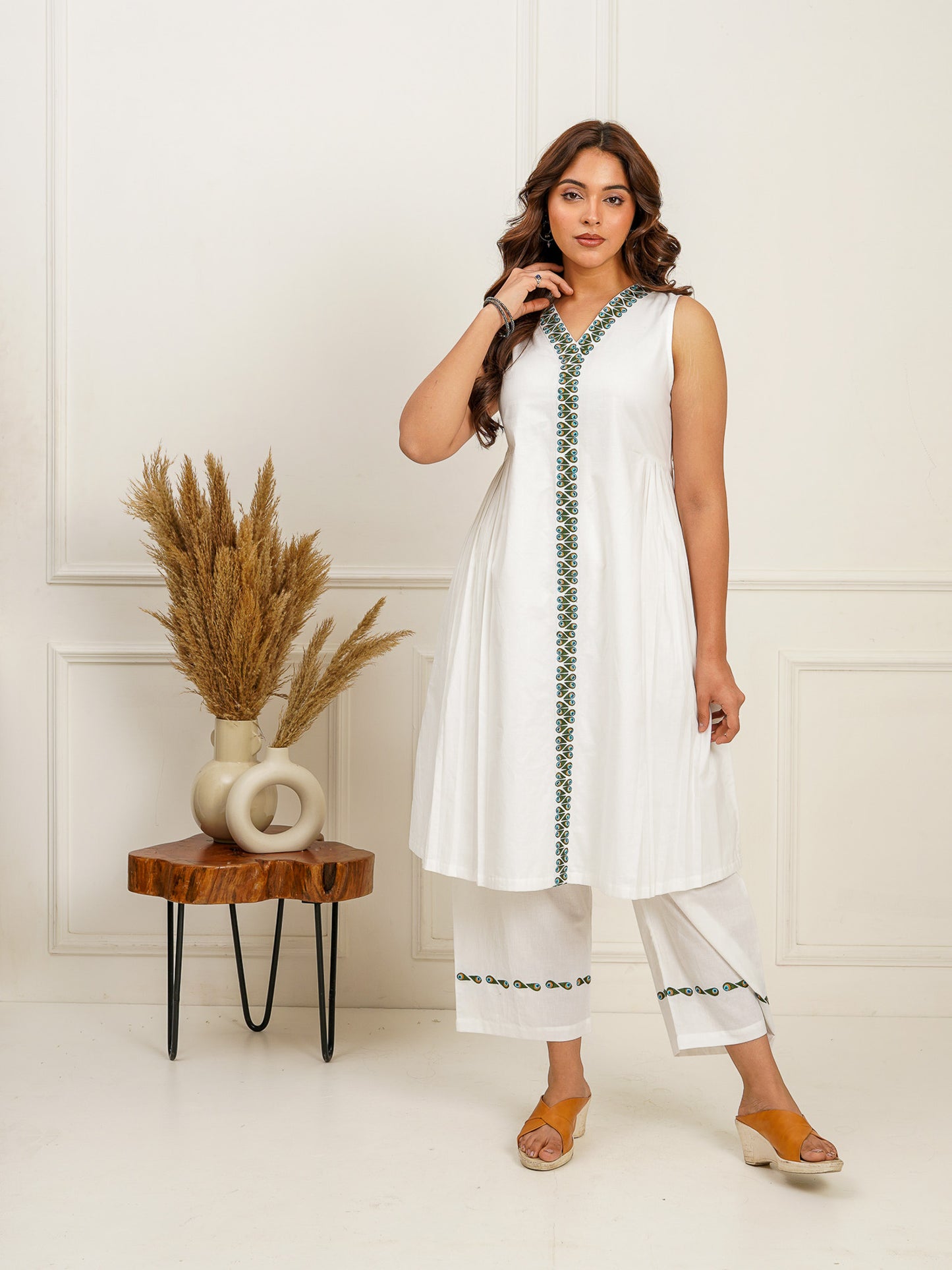 Peacock Embroidered A-Line Kurti