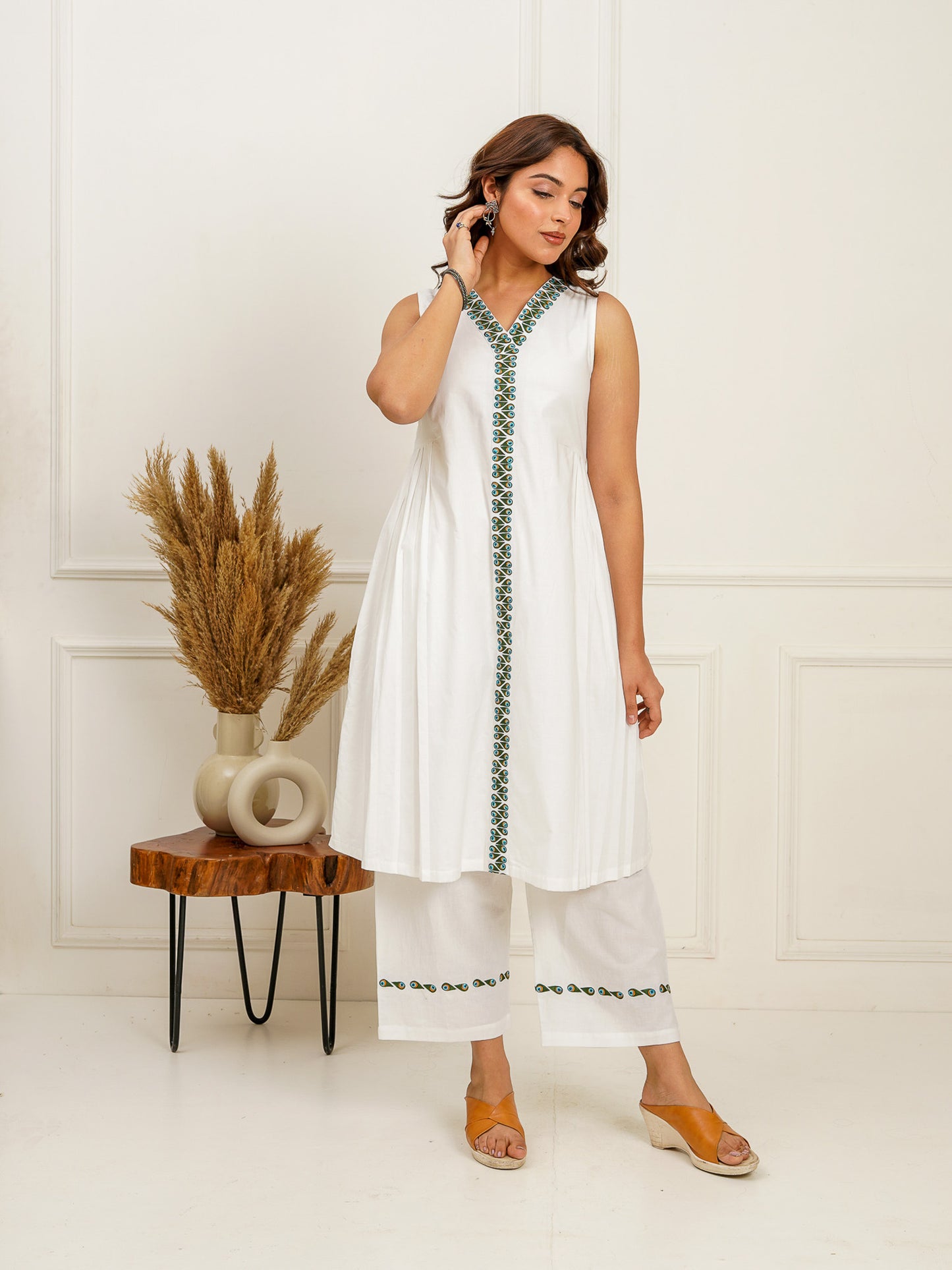 Peacock Embroidered A-Line Kurti