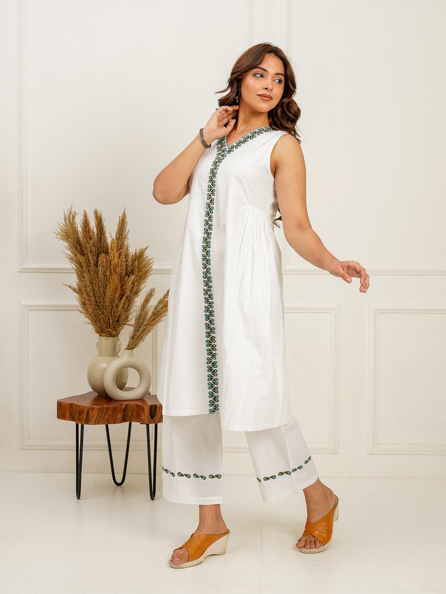 Peacock Embroidered A-Line Kurti